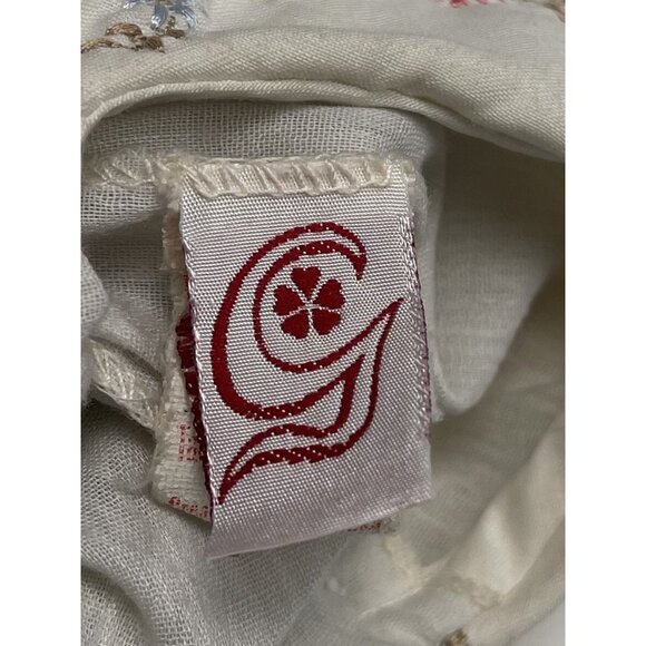 VTG 1950s GERANIO 24mos? Ivory Linen Embroidered SUNDRESS Cottagecore *Needs TLC - Picture 11 of 13